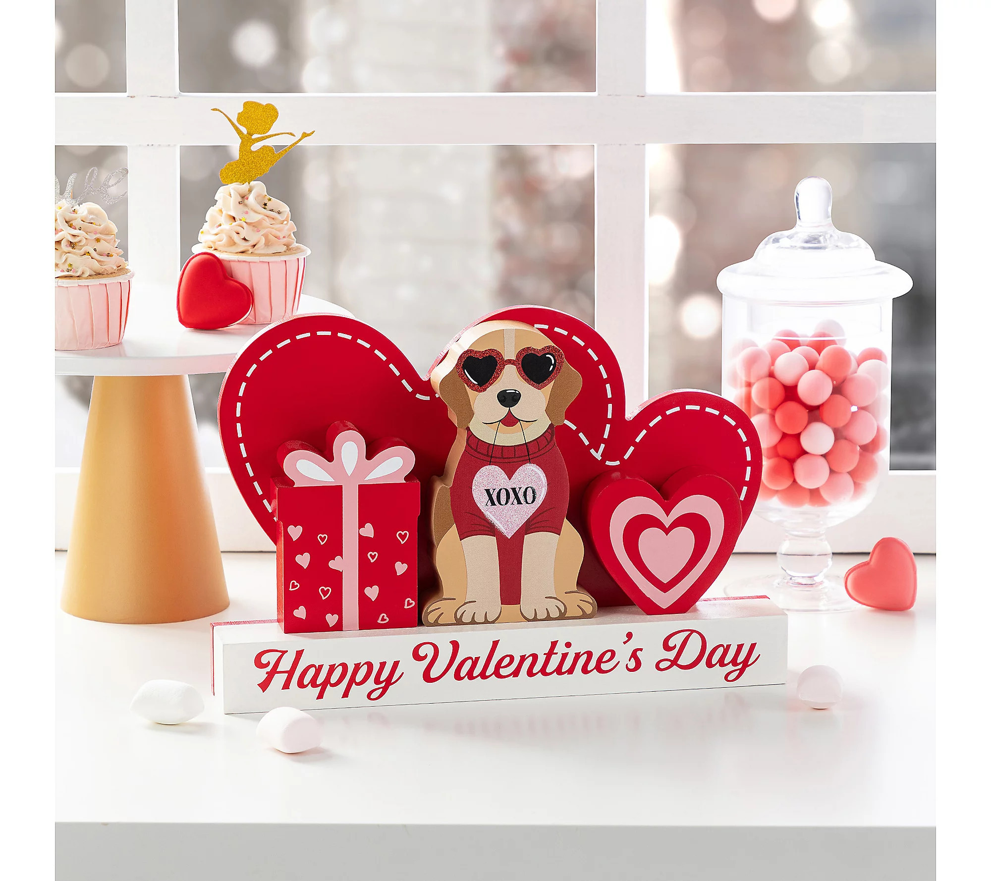Glitzhome 12""L Set of 4 Valentine's Wooden Tabl e Block | QVC
