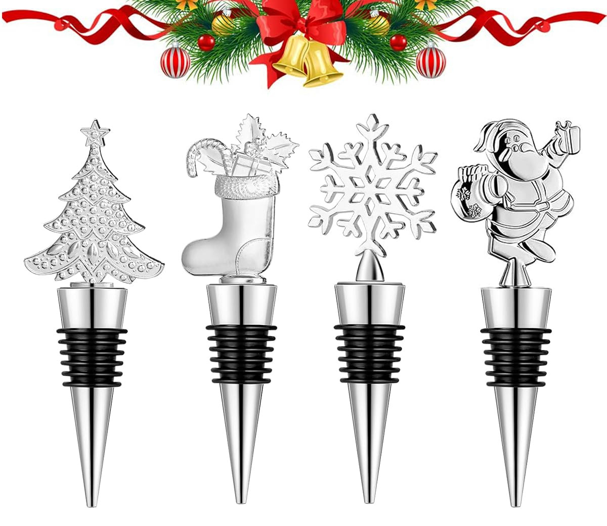 4 Pieces Christmas Wine Stoppers, Christmas Bottle Wine Stoppers Alloy Wine Stopper Suitable for ... | Amazon (US)