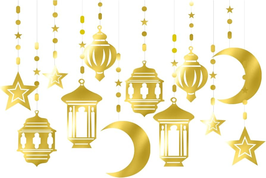 Gold Ramadan Star-Moon Party-Decorations Garland - 12pcs Twinkle Little Star Hanging Decoration S... | Amazon (US)
