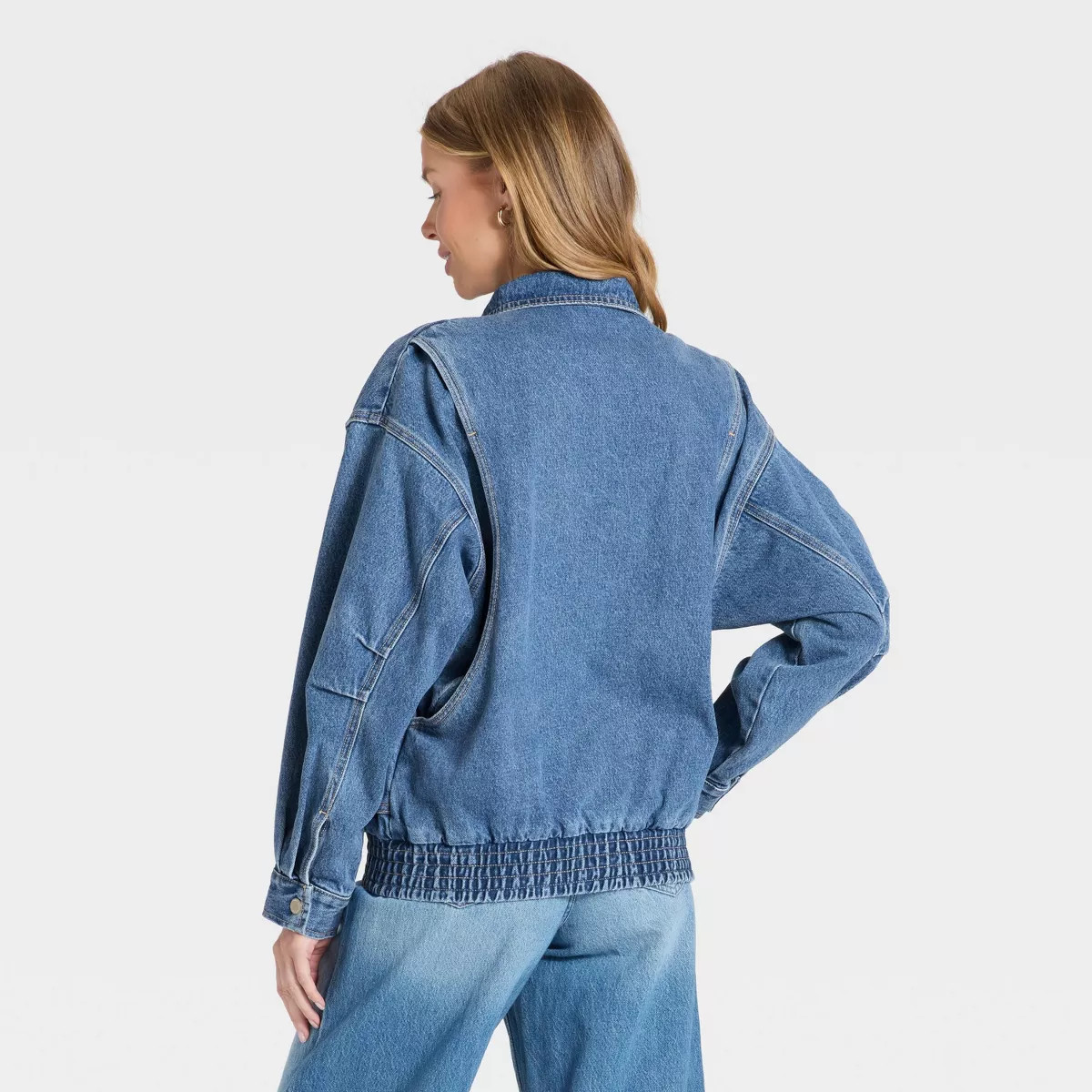 Women's Relaxed Bomber Denim Jacket - Universal Thread™ Medium Wash XL | Target