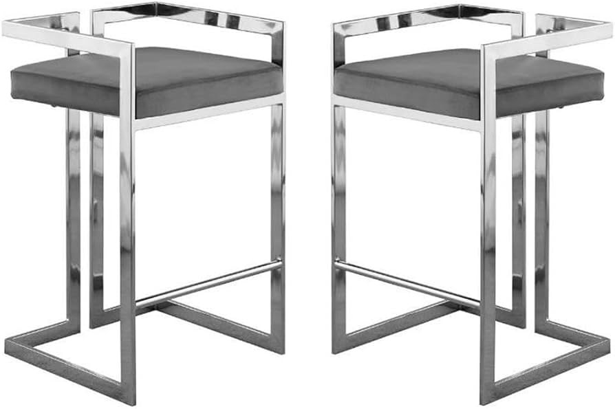 Home Square 2 Piece 27" Velvet Counter Stool Set with Metal Base in Gray | Amazon (US)