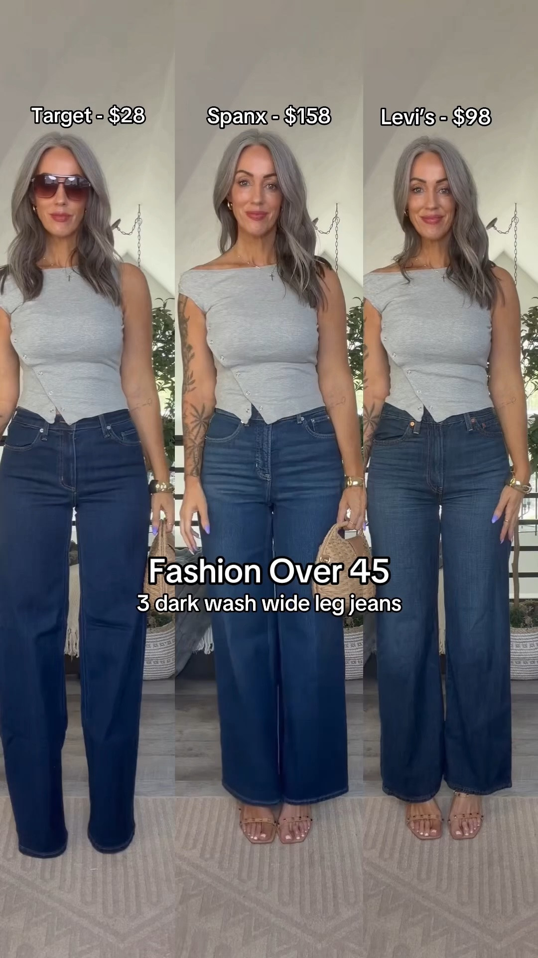 3 wide leg dark wash jeans! I’m 5’8, 140 lbs wearing Target size 8 tall, Spanx size Sm regular, Levi’s size 27 regular.

#LTKootd #LTKOver40 #LTKTall