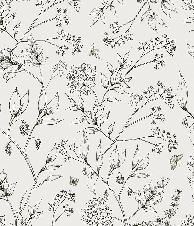 Safiyya Peel and Stick Wallpaper Black and White Floral Contact Paper Peel and Stick 17.3"x 78.7"... | Amazon (US)
