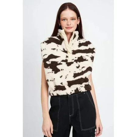 Cow Print Vest With Zipper | Walmart (US)