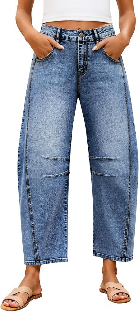 ZESICA Womens Barrel Jeans for Women Trendy 2026 High Waisted Wide Leg Stretchy Baggy Ankle Denim... | Amazon (US)