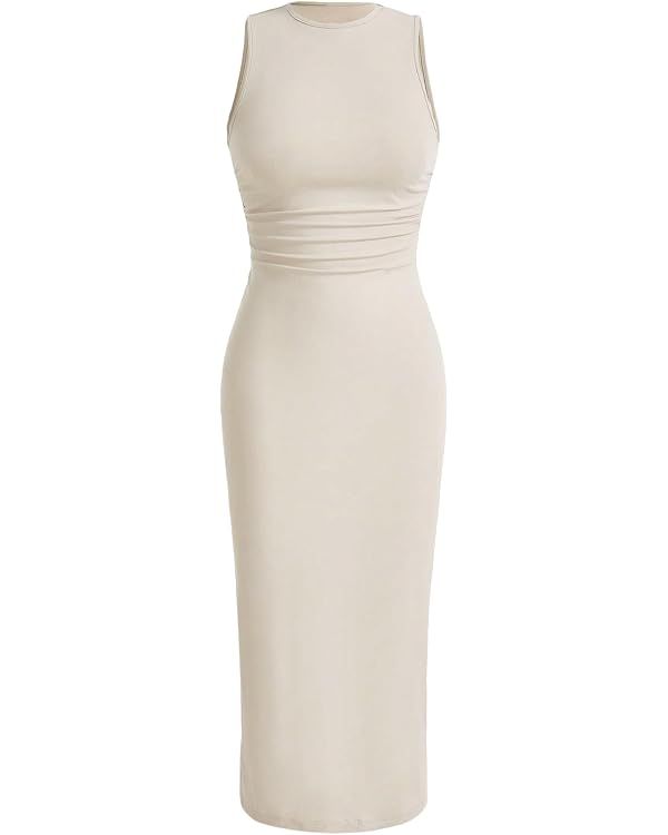 Verdusa Women's Crewneck Sleeveless High Waist Rib Knit Tank Long Bodycon Dress | Amazon (US)