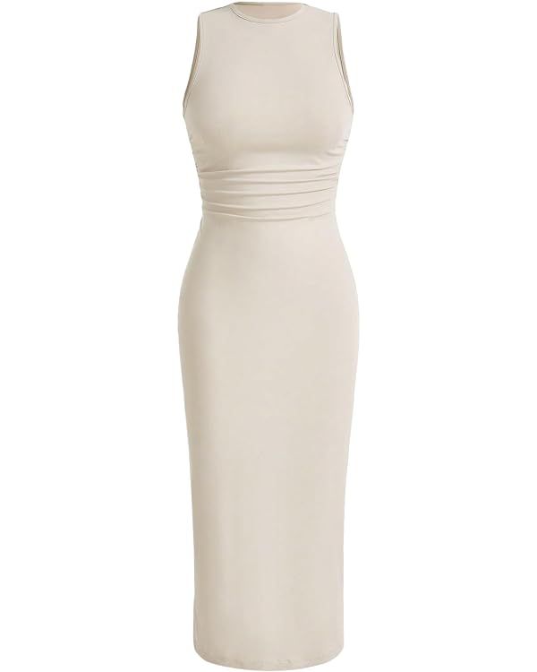 Verdusa Women's Crewneck Sleeveless High Waist Rib Knit Tank Long Bodycon Dress | Amazon (US)