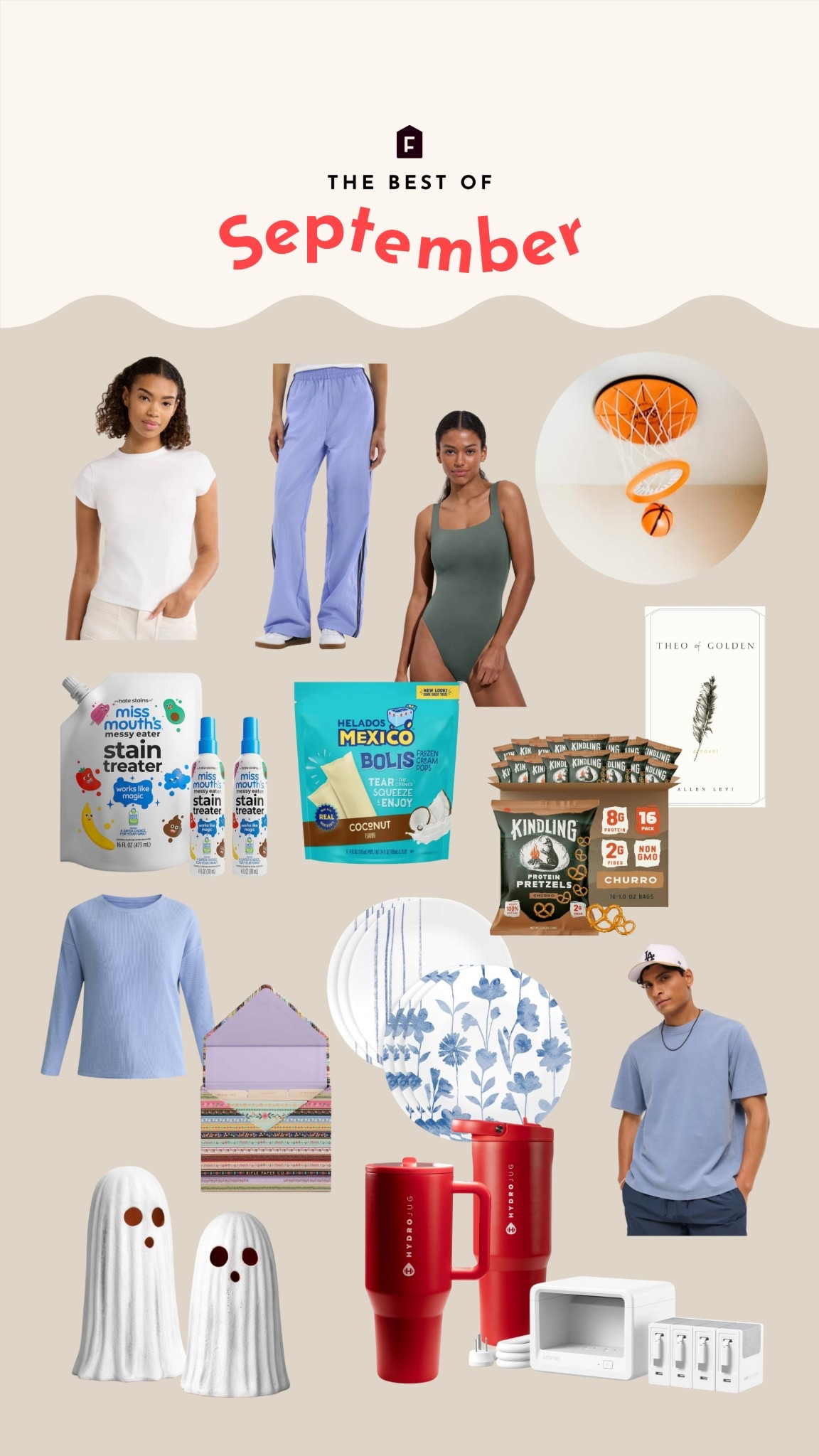 These are the best sellers from September, we got some snacks, the best book I’ve ever read, Caleb’s favorite tee, the GOAT of swimsuits, and a card for every occasion. The top seller was the boys ceiling swishes!