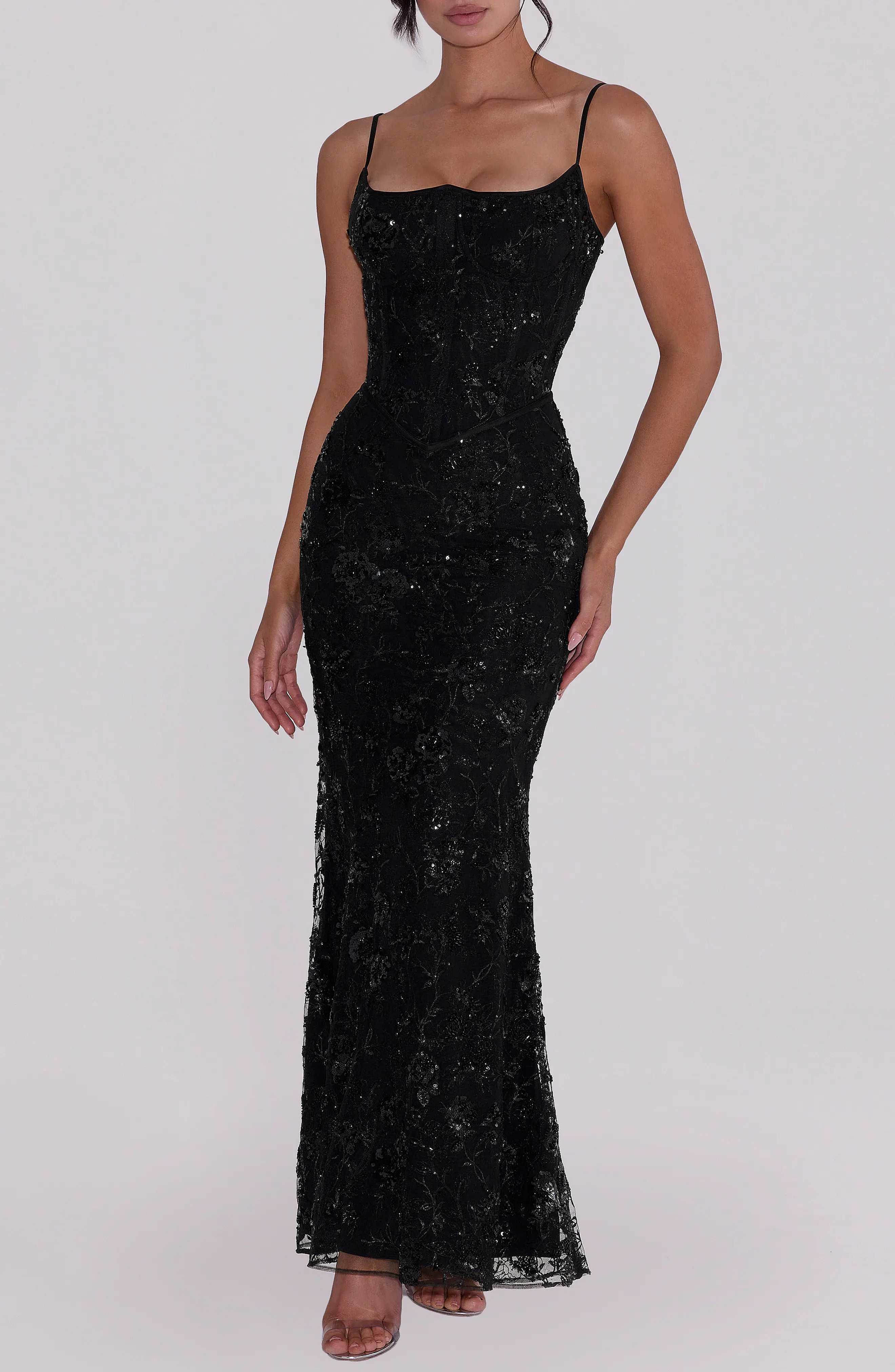 HOUSE OF CB Naima Beaded Gown in Black at Nordstrom, Size X-Large A | Nordstrom