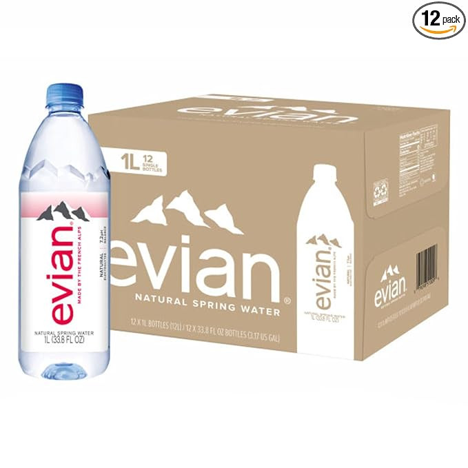 evian Natural Spring Water, PH Balanced with Natural Electrolytes, 33.8fl oz./1L Bottles (pack of... | Amazon (US)