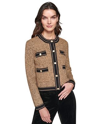 KARL LAGERFELD PARIS Women's Shine Tweed Cardigan - Macy's | Macy's