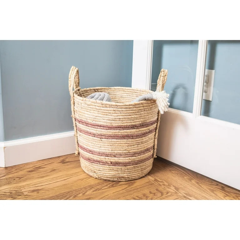 Better Homes & Gardens Natural Maize Colored Stripe Basket, Terracotta, Large - Walmart.com | Walmart (US)