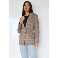 Brown Plaid Belted Blazer Coat | Missguided (US & CA)
