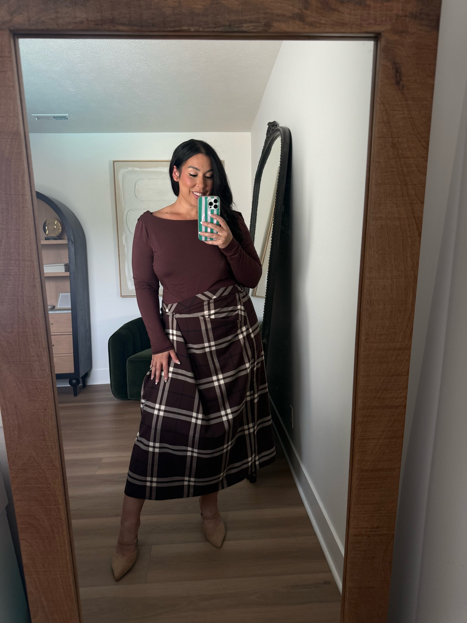 Loving all of the draping right now! The back of the bodysuit... obsessed! eloquii, fall style, fall plaid, midsize fashion, curvy girl, plaid skirt, fall fashion, fall trends 

 #LTKSeasonal #LTKMidsize