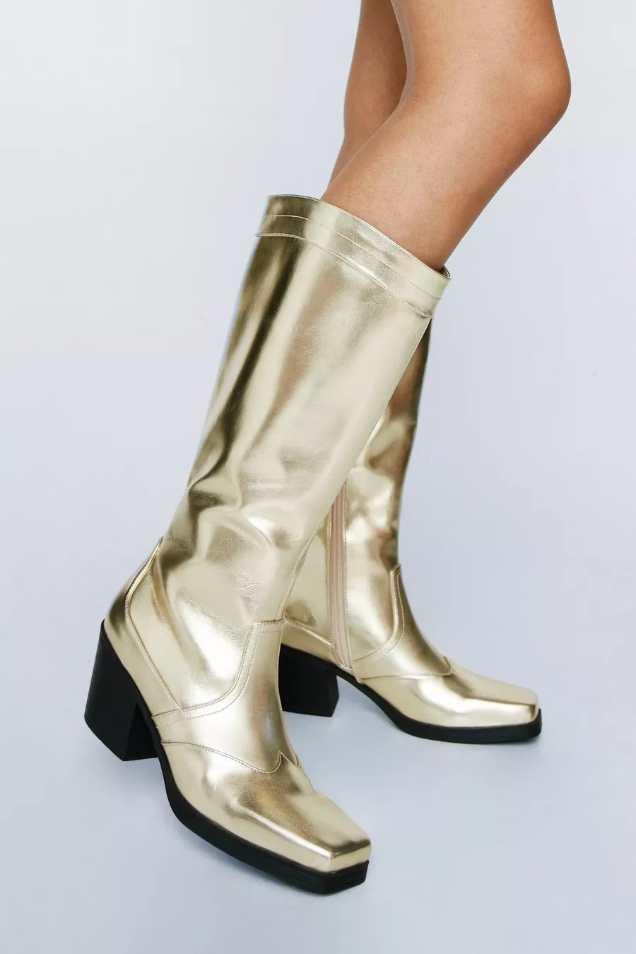 Faux Leather Metallic Square Toe Cowboy Boots | Nasty Gal (US)