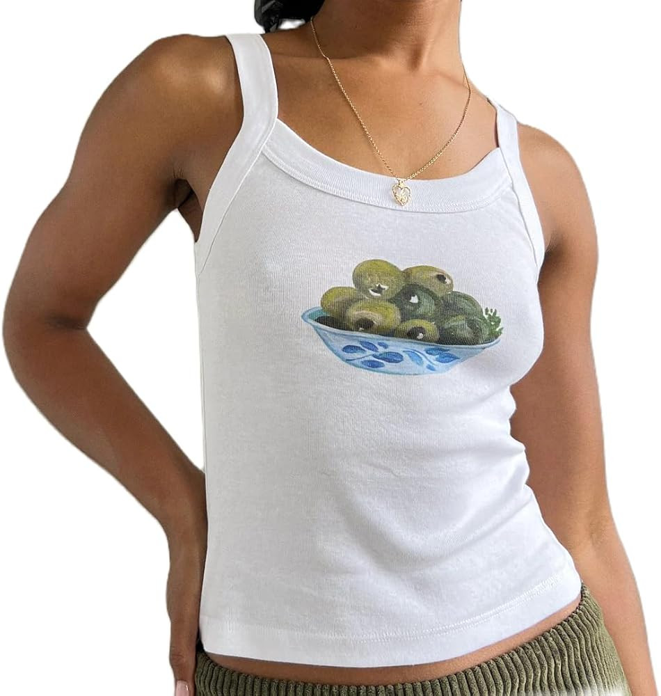 SOLILOQUY Women y2k Fruit Print Tank Top Summer Sleeveless Baby Tee Cute Slim Fit T Shirt Basic V... | Amazon (US)