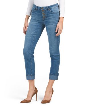 High Waist Exposed Button Fly Girlfriend Roll Cuff Jeans | Jeans | Marshalls | Marshalls