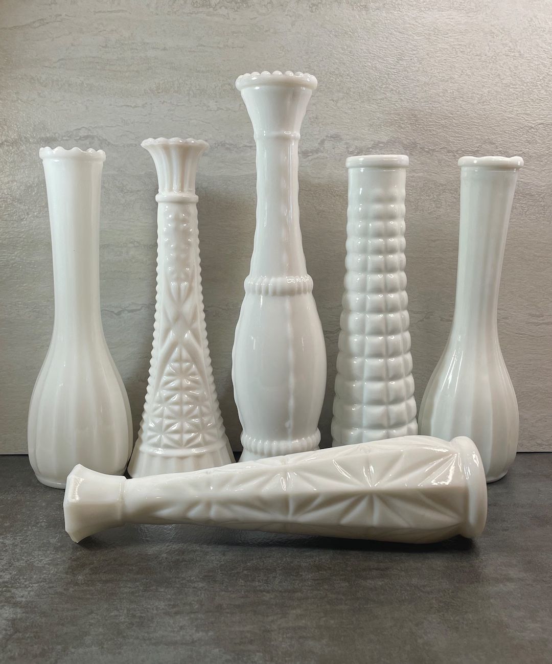 Set of 6 Vintage White Milk Glass Vases  Wedding Decor  Floral Arrangements  White Vases  Farmhou... | Etsy (US)