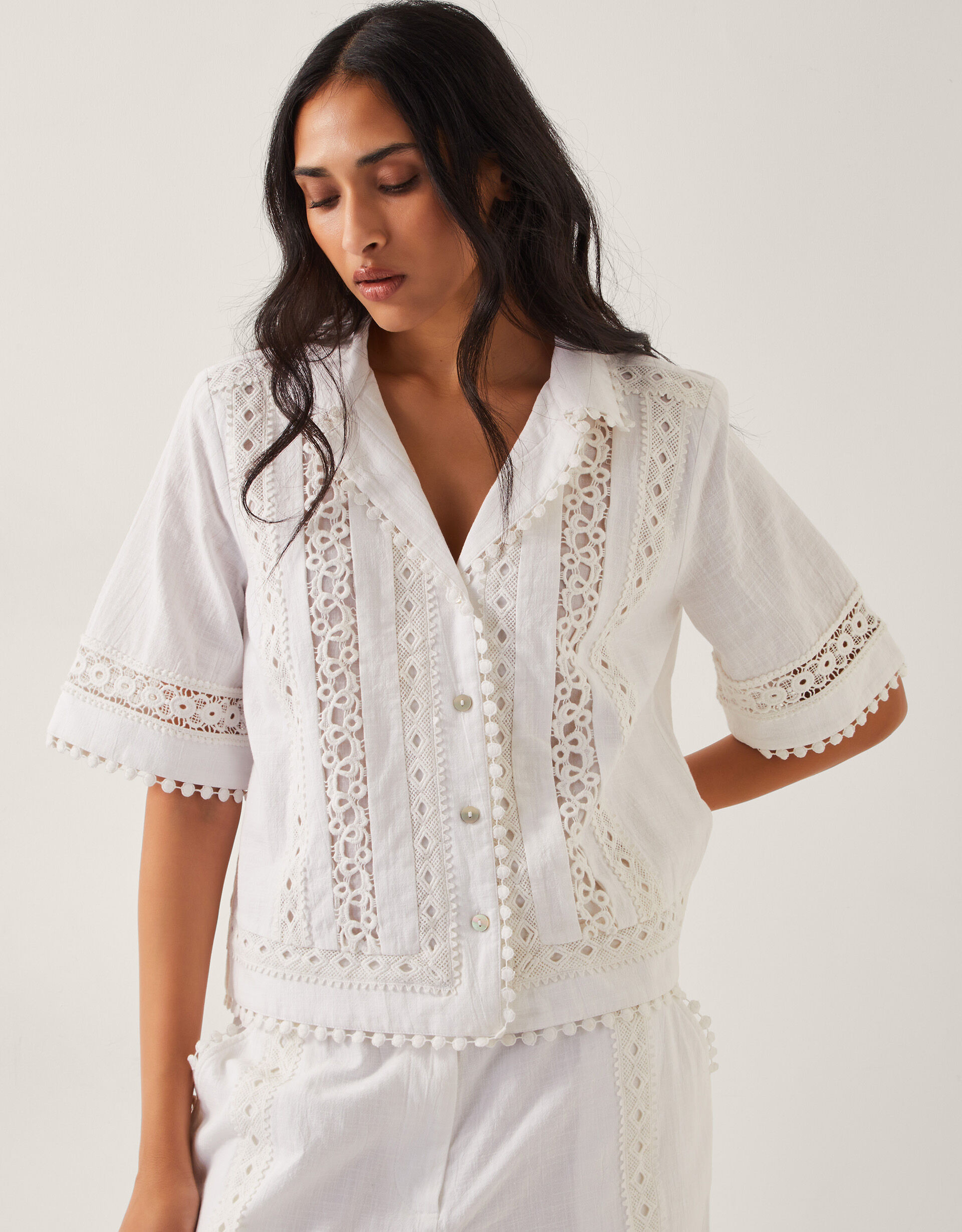 Irina Short Sleeve Lace Shirt White | Monsoon (UK)