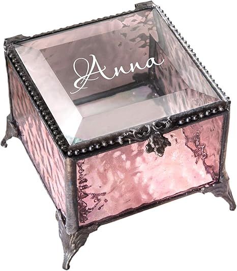 Personalized Pink Rose Glass Box Decorative Vanity Display Case Storage Jewelry Organizer Keepsak... | Amazon (US)