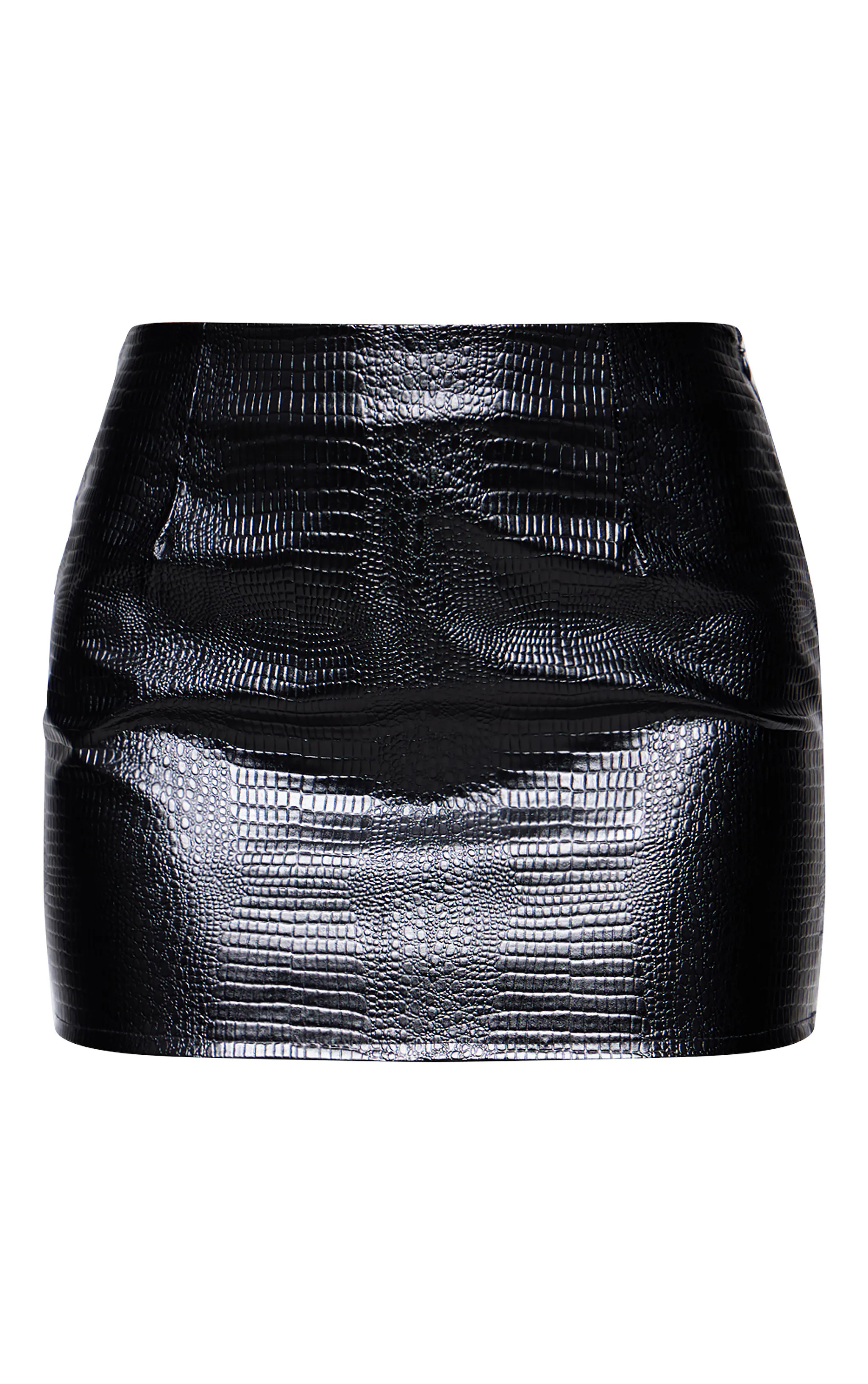 Black Croc Faux Leather Low Rise Micro Mini Skirt | PrettyLittleThing US