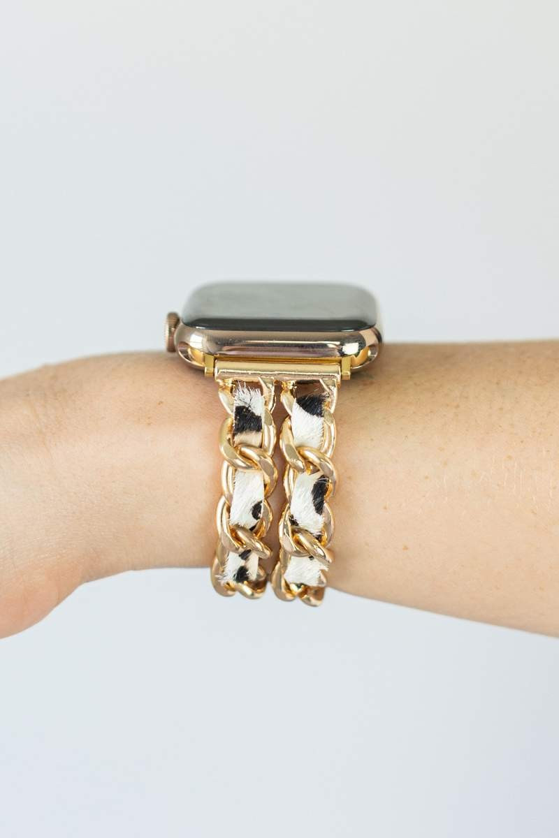 Celine White Leopard Chain Link Apple Watch Band | StrawberryAvocados
