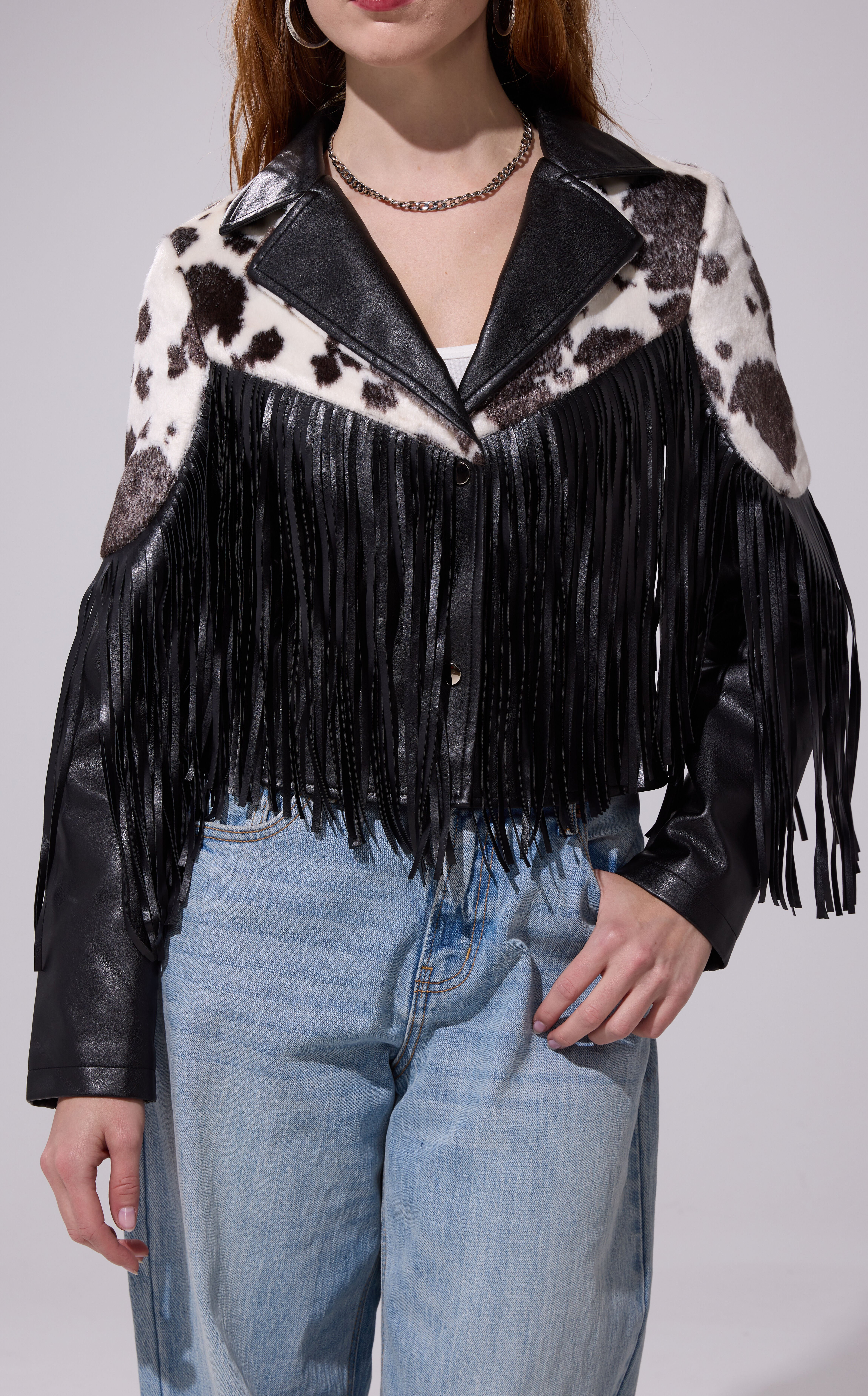AZALEA WANG Women's Olandria Faux Leather Black Western Fringe Jacket - Size XL | PacSun