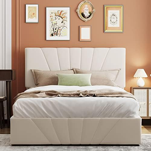 Upholstered Full Bed Frame with Storage Underneath, Full Size Bed with Gas Lift Up Storage, Wood Ful | Amazon (US)