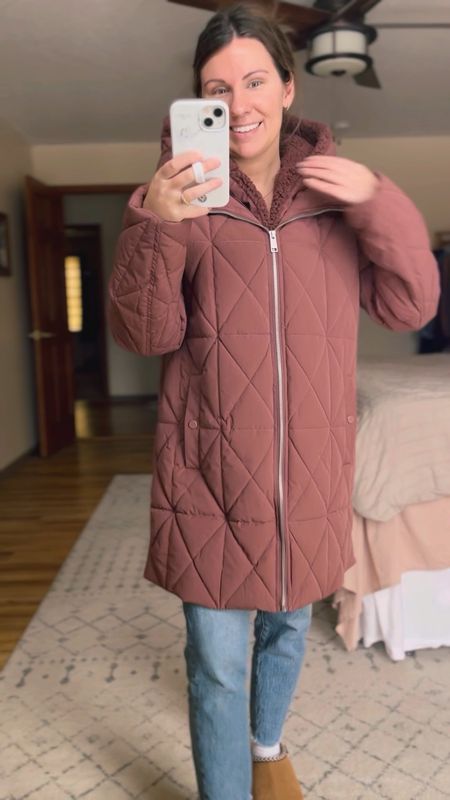 This coat is a size xs and so cute. The quilting makes it dressier and the sherpa sides and hood is removable. Love this berry color 😍

#LTKSeasonal #LTKstyletip #LTKsalealert