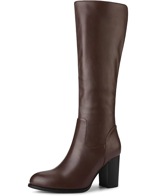 Allegra K Women's Round Toe Block Heeled Knee High Boots | Amazon (US)