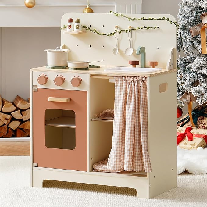 ROBOTIME Kids Play Kitchen Set - Rustic Wooden Kitchen Sets, Pretend Play Kitchen with Leaf Light... | Amazon (US)