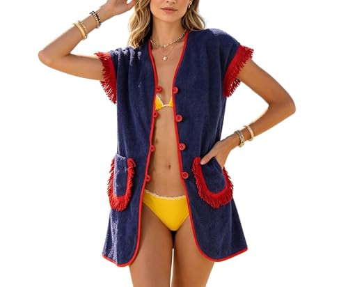 Meiweileya Womens 2 Piece Shorts Set Towel Button down Fringe Trim Pajama Set Terry Cloth Loungewear Boho Beach Matching Outfits (Purple, S) | Amazon (US)