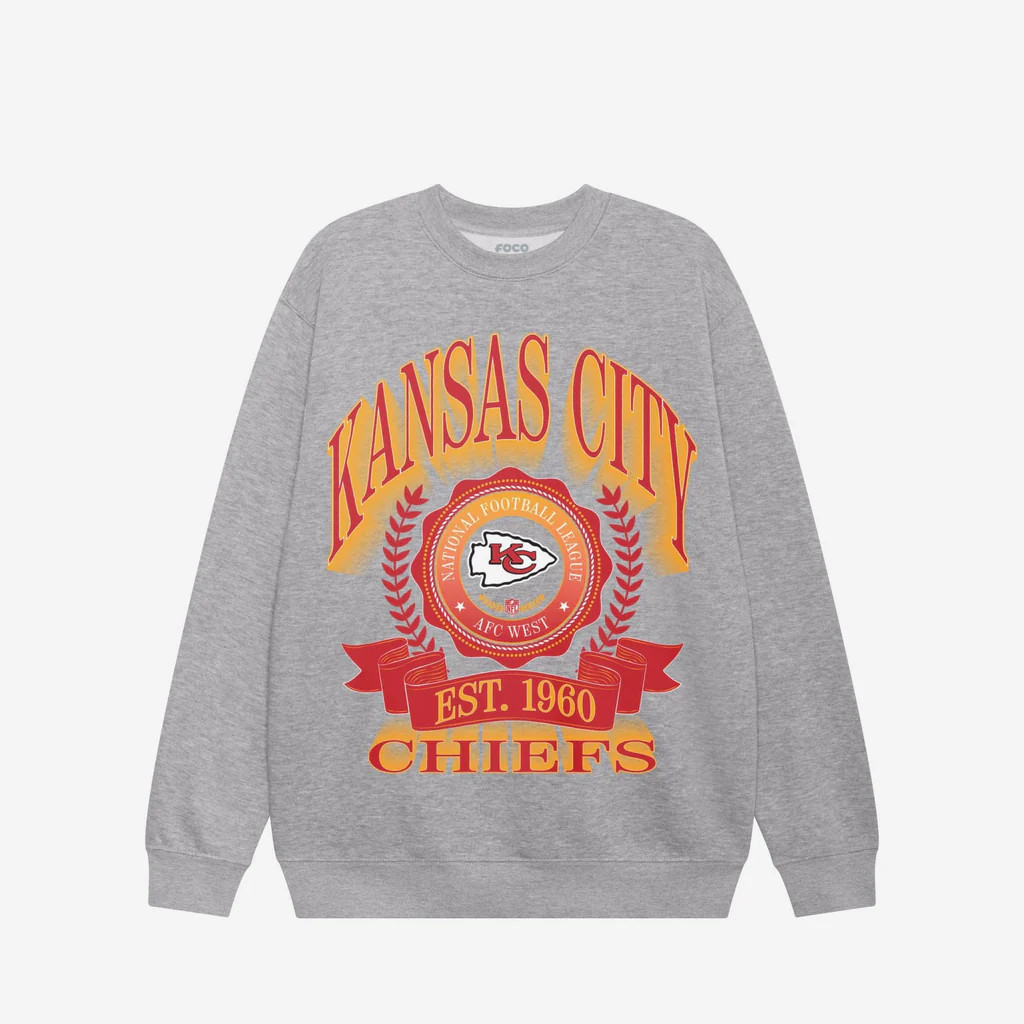 Kansas City Chiefs Banner Crest Crew Neck Sweatshirt | FOCO inc