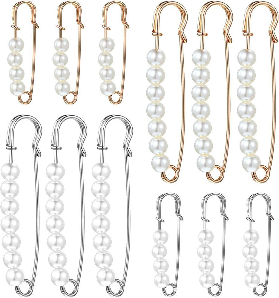 Lot de 12 broches en perles synthétiques tendance pour femme, 2 tailles, épingles à nourrice d... | Amazon (FR)