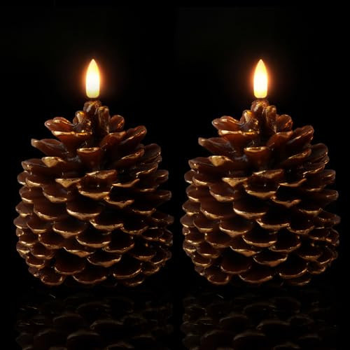 Homemory 2 Pcs LED Pine Cone Candles, Flameless Candles with 6H Timer, Battery Operated Flickering Candle, Real Wax Pinecone Candles for Christmas Indoor Decoration, Brown(D4.3 x H6 Inch) | Amazon (US)