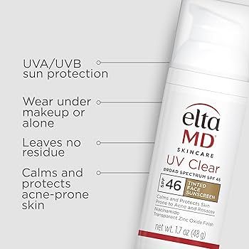 EltaMD UV Clear Tinted Face Sunscreen, Oil- Free Tinted Sunscreen with Zinc Oxide, Dermatologist ... | Amazon (US)