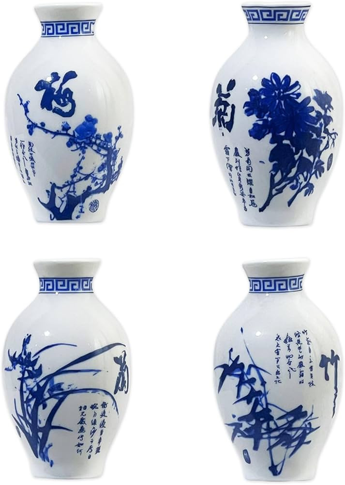 4PCS 3D Ceramic Vase Fridge Magnets,Chinese Blue and White Porcelain Decorative Ceramic Flower Va... | Amazon (US)