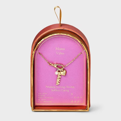 14K Gold Dipped Cubic Zirconia Pearl "Mama" and Heart Charm Necklace - A New Day™ Gold | Target
