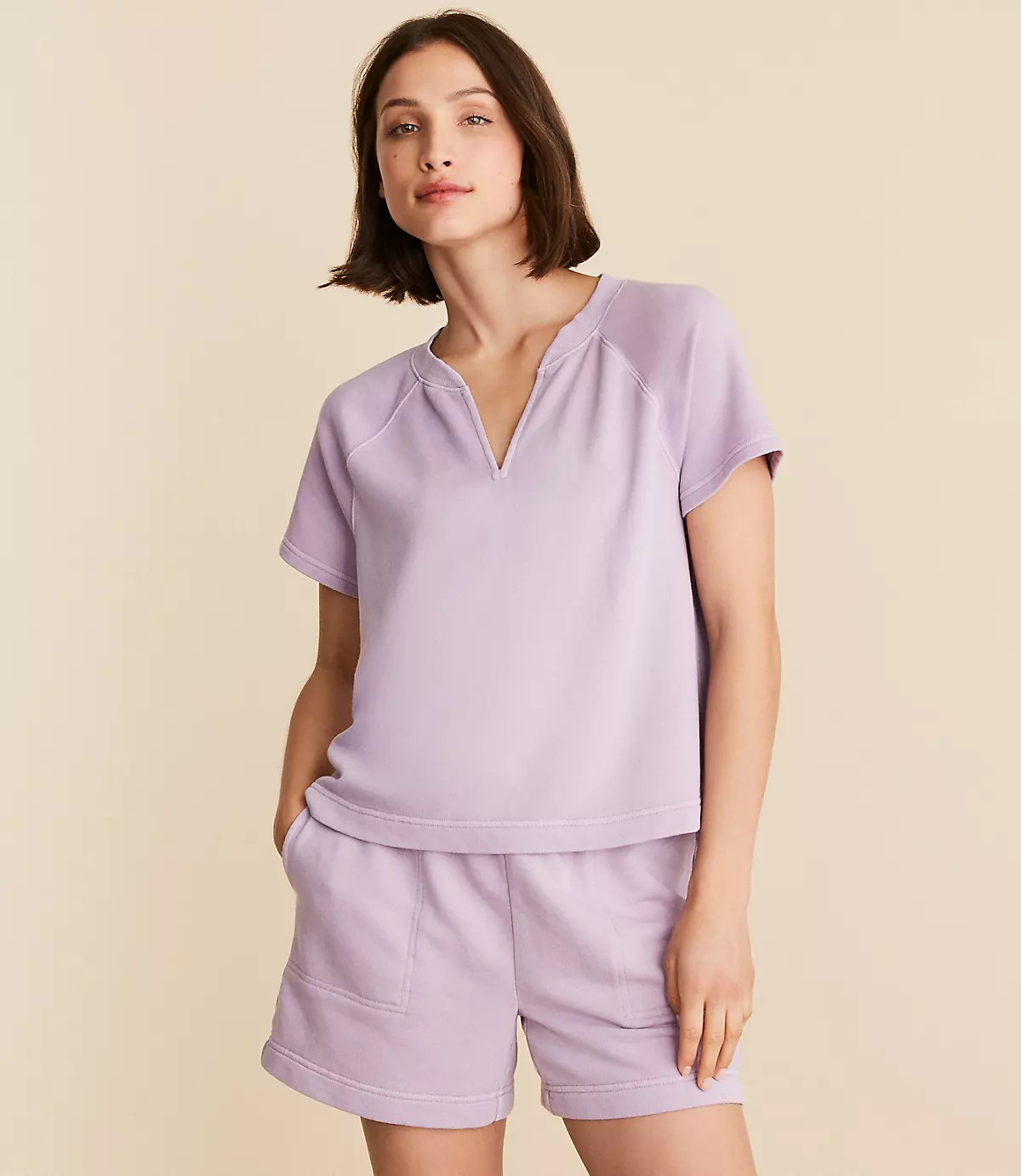 Lou & Grey Washed Cozy Cotton Split Neck Tee | LOFT