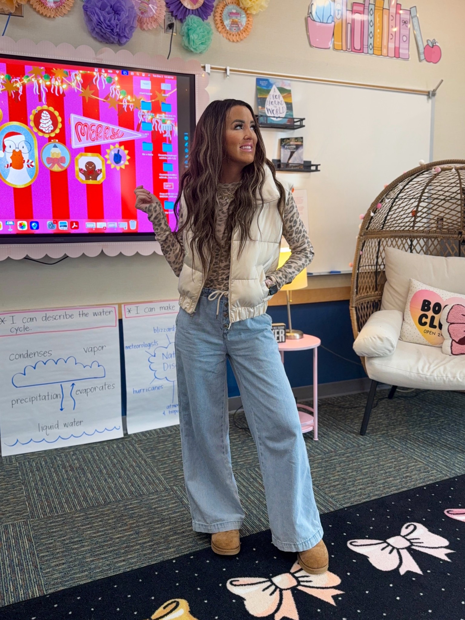 Cozy mode ON! I snagged this leopard thermal on sale and added my cream puffer vest and Thread & Supply pull on jeans today. Add my Uggs and I’m ready for the frigid temps.  ❄️ 

teacher outfit winter, cozy teacher outfit, classroom style, teacher outfit ideas, wide leg jeans outfit, vest outfit teacher, neutral teacher outfit, comfy winter outfit, teacher fashion inspo, classroom outfit inspo, Ugg outfit ideas, winter classroom style, teacher wardrobe staples, everyday teacher outfits, casual teacher style, December teacher outfit

#LTKOver40 #LTKHoliday #LTKFindsUnder50