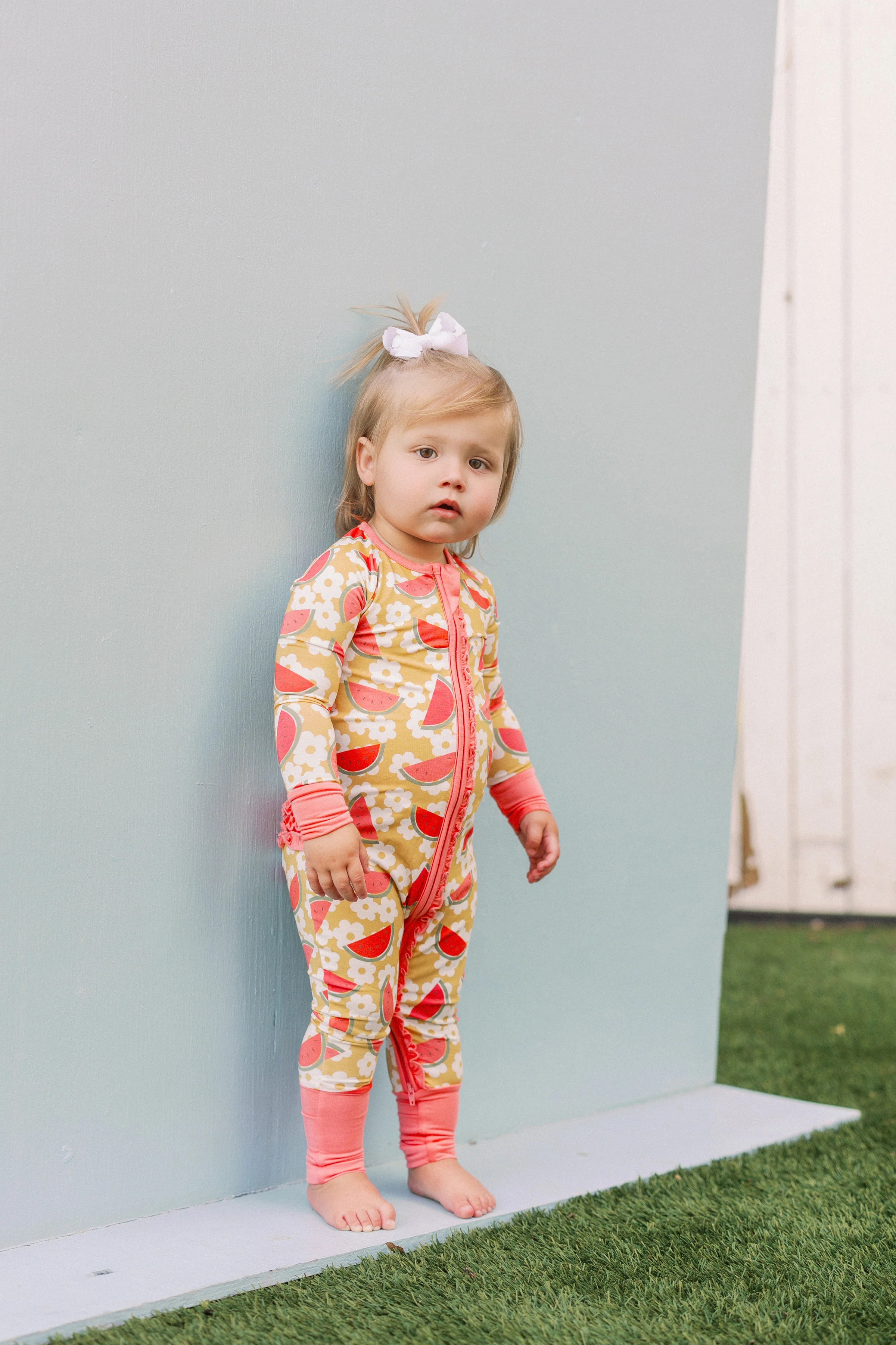 Floral Watermelon Premium Ruffle Romper | Poppy Kids Co