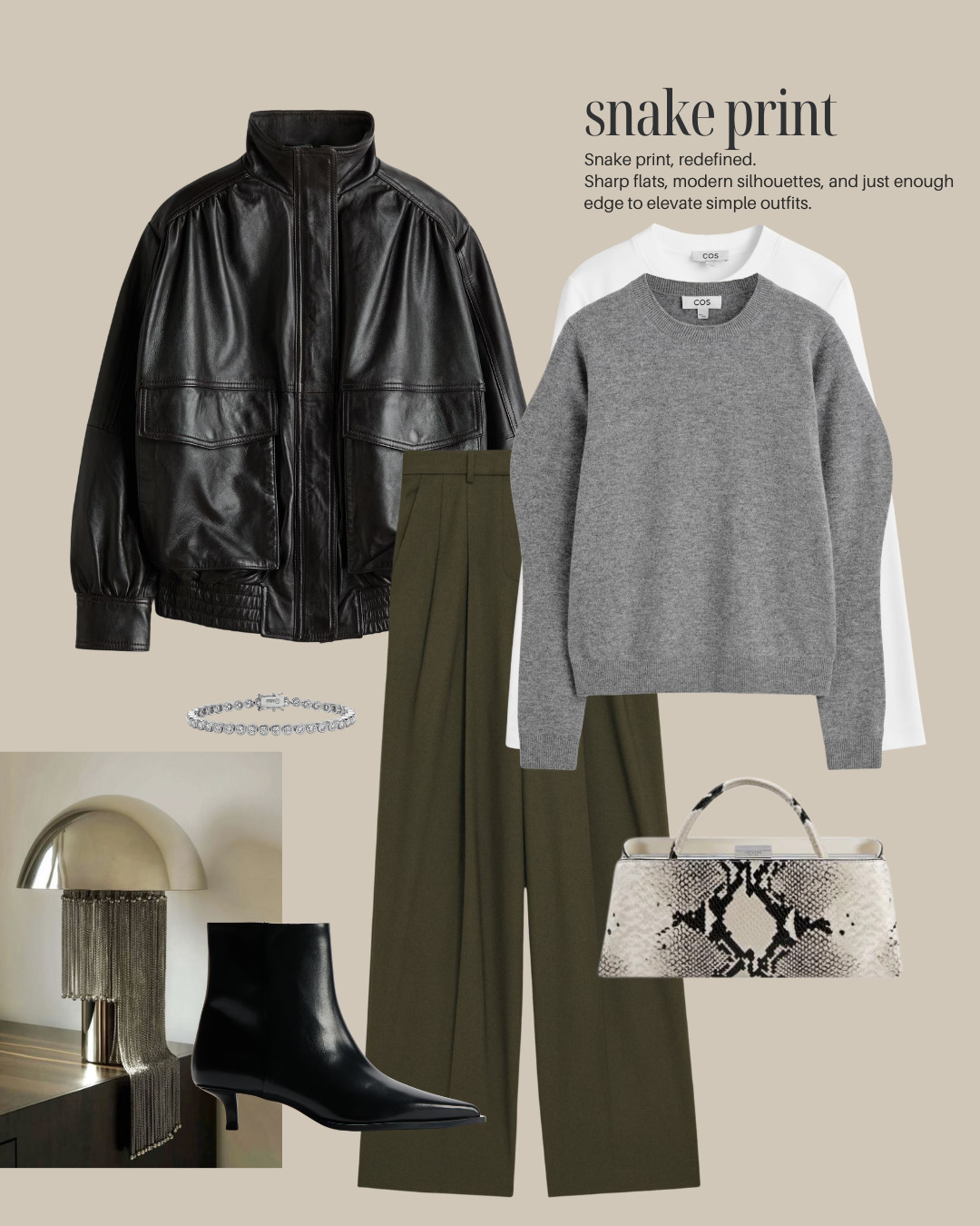 Snake print, redefined. Sharp flats, structured bags, and modern silhouettes that add just enough edge to simple neutrals. The easiest way to elevate grey knits, leather jackets, and wide-leg trousers this season. 

 #LTKspring