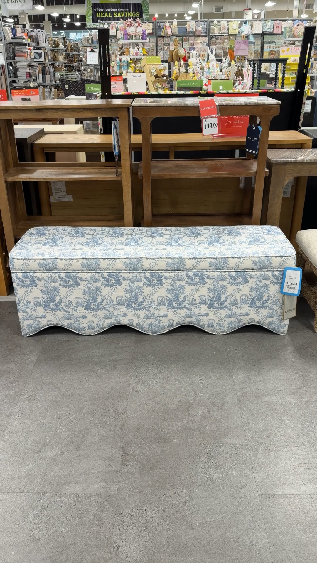 Grandmillennial style moment! 😍 I’m loving this chic scalloped storage bench I spotted at TJ Maxx. 🩵 The light blue toile pattern and scalloped base give it such a classic, designer-inspired look that feels straight out of a grandmillennial home. 🎀 The hinged cushion top opens for hidden storage, making it just as practical as it is pretty. Such a stylish accent piece for the end of a bed, entryway, or living space. Linked it along with other similar ottomans to shop! 🤍 #GrandmillennialStyle #TJMaxxFinds #HomeAccent

#LTKHome #LTKSaleAlert