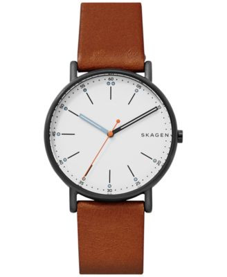 Skagen Men's Signatur Brown Leather Strap Watch 40mm SKW6374 - Brown | Macy's