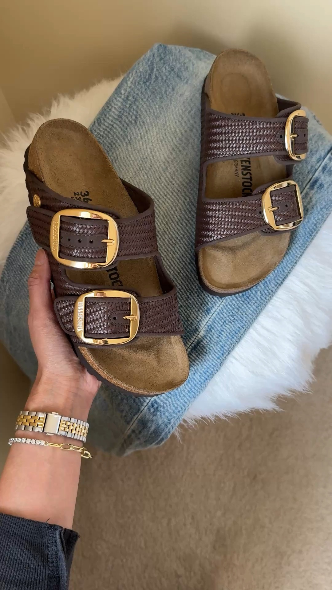 Spring break. Vacation. Resort wear. 
New style of Birkenstock big buckle arizona slide sandals. I love the raffia texture. Straps are flexible and don’t irritate the top of my feet. 
This beautiful brown color is done is collaboration with Staud. The raffia style is also available in light colored raffia and in black. 
True to size for me in my normal Birkenstock size. I take narrow width; make sure to check the appropriate width when ordering. 


#LTKTravel #LTKOver40 #LTKFestival