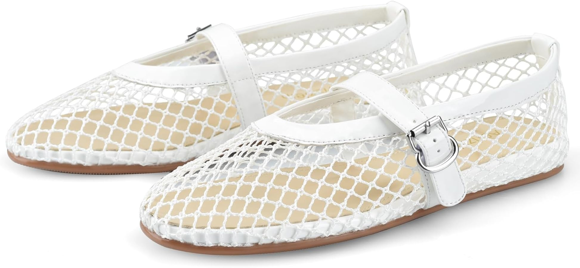 Adrizzlein Mesh Ballet Flats for Women Fishnet Ballerina Flats Buckle Strap Mesh Ballet Shoes Wid... | Amazon (UK)