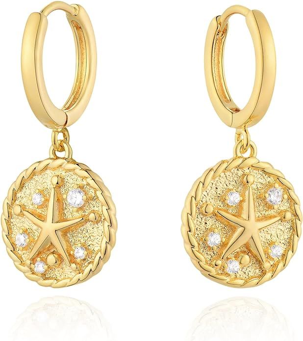 Mevecco Gold Dainty Dangle Hoop Earrings for Women 14K Gold Plated Delicate cute Geometric Triang... | Amazon (US)