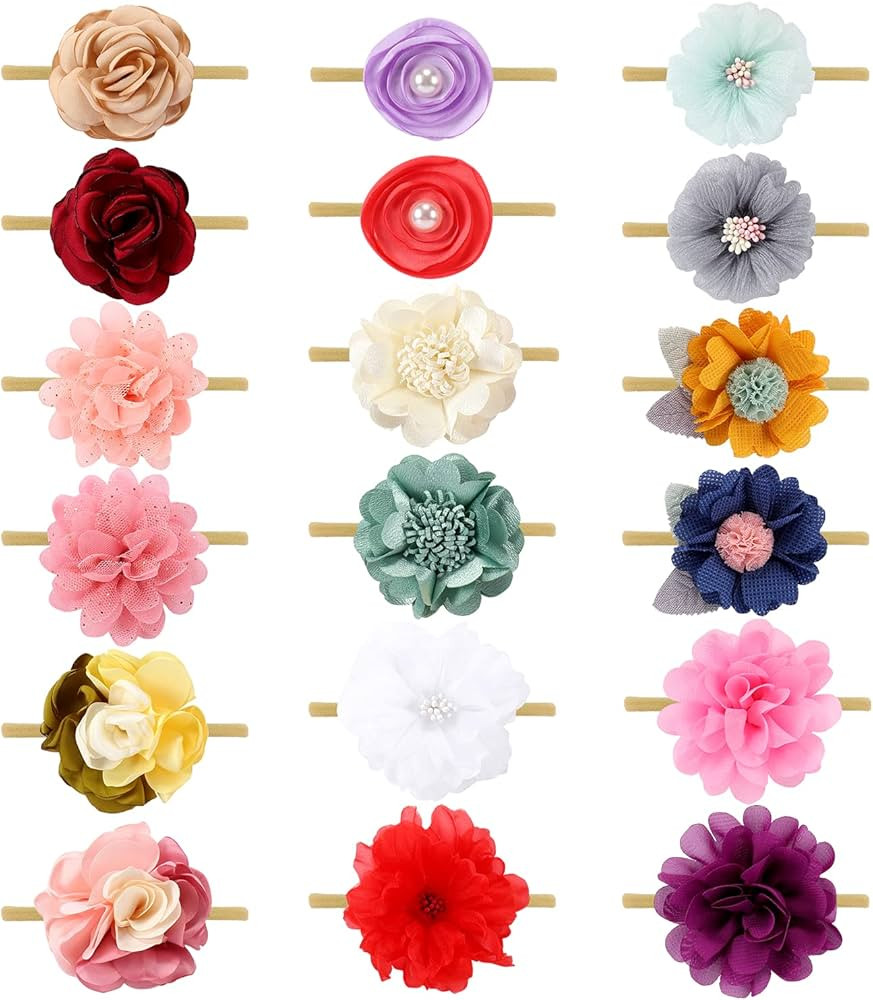 Cinaci 18 Pack Handmade Colorful Daisy Rose Flower Hair Bows Chiffon Flowers Baby Headbands Flora... | Amazon (US)