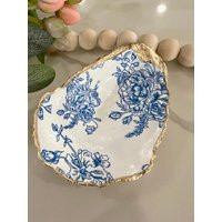 Blue Floral Oyster Ring Dish, French Toile, Gift For Bride, Bridesmaid Gift, Mother's Day Party Favor, Wedding Engagement | Etsy (US)