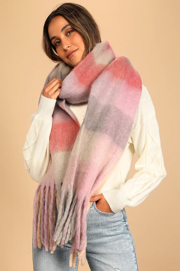 Ski Slope Chic Pink Multi Oversized Fringe Scarf | Lulus (US)